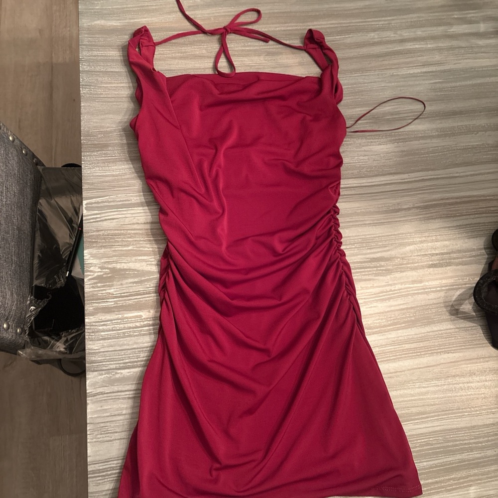 Garage Red Ruched Mini Dress